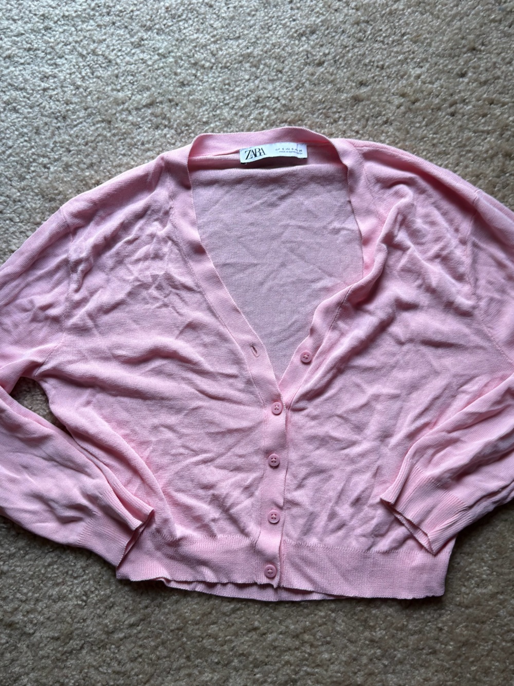 Zara Pale Pink Button-Front V-Neck Cardigan